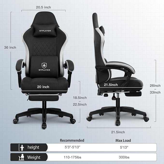 N-GEN GAMING Gaming Chair with Footrest, Lumbar, High-Back, All Black - Image 5