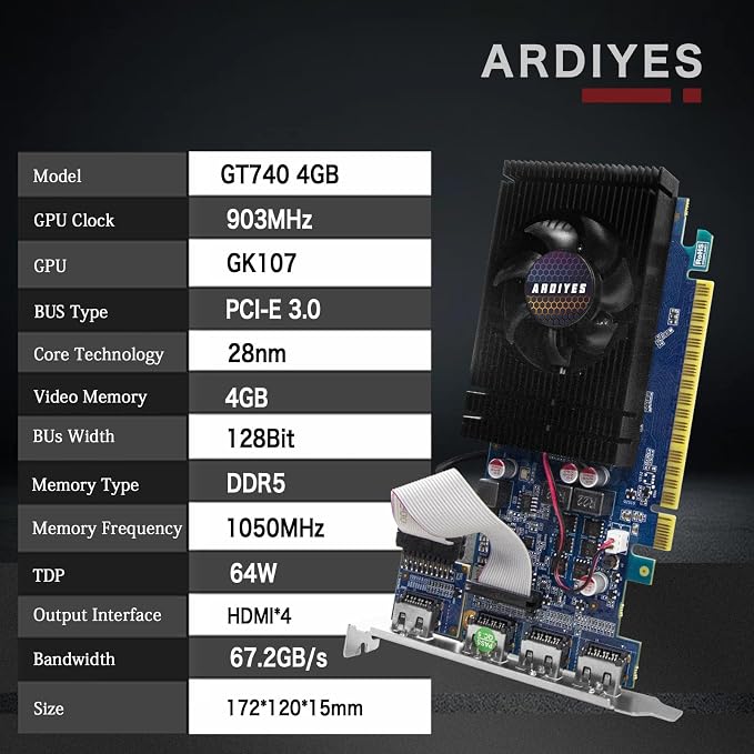 GT 740 4GB GDDR5 Low Profile GPU Graphics Card, 4X HDMI Ports for Quad Multi-Monitor Setup, PCI Express 3.0 x16, Silent Cooling, Ideal for Office and Home Theater - Image 5