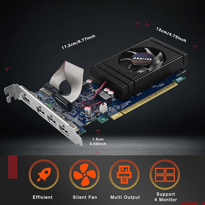 GT 740 4GB GDDR5 Low Profile GPU Graphics Card, 4X HDMI Ports for Quad Multi-Monitor Setup, PCI Express 3.0 x16, Silent Cooling, Ideal for Office and Home Theater - Image 2
