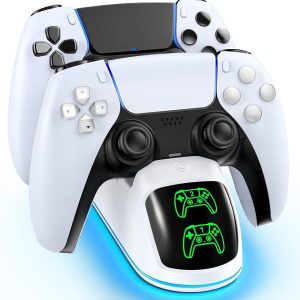 Charger Station for PS5 Controller - Charging Station for Dualsense/Edge Controller with 9 Color Led Light, Fast Charging Dock & Holder Charger Stand for PS5 Remote Accessories